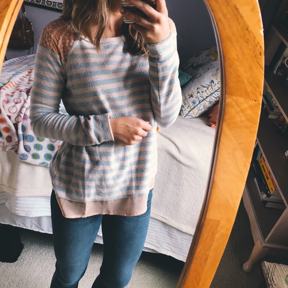 Maison Jules Sweaters - Maison Jules Pastel Lace Chiffon Sweater Pullover